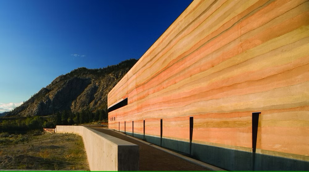Rammed earth wall of the Nk'mip Desert Cultural Centre. Photo credit: Nk'mip Desert Cultural Centre.