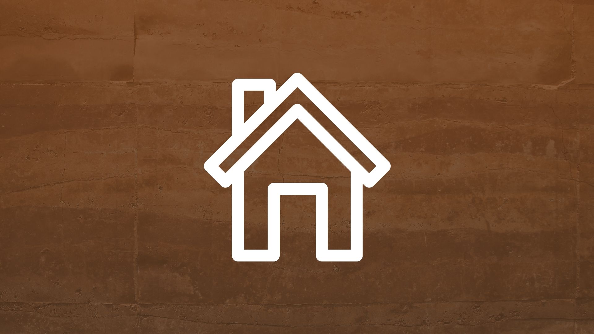 Rammed earth wall with brown gradient and icon of a house overlaid. Photo credit: Neosiam