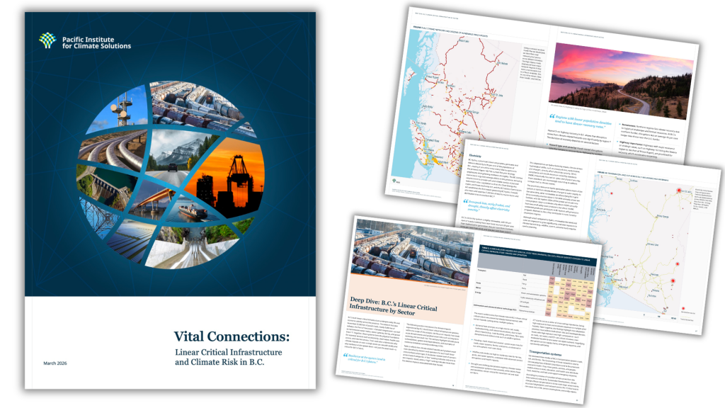 A screenshot of the cover of the report and some of its pages, outlining the risks to infrastructure extreme weather can cause and the need for climate resilience