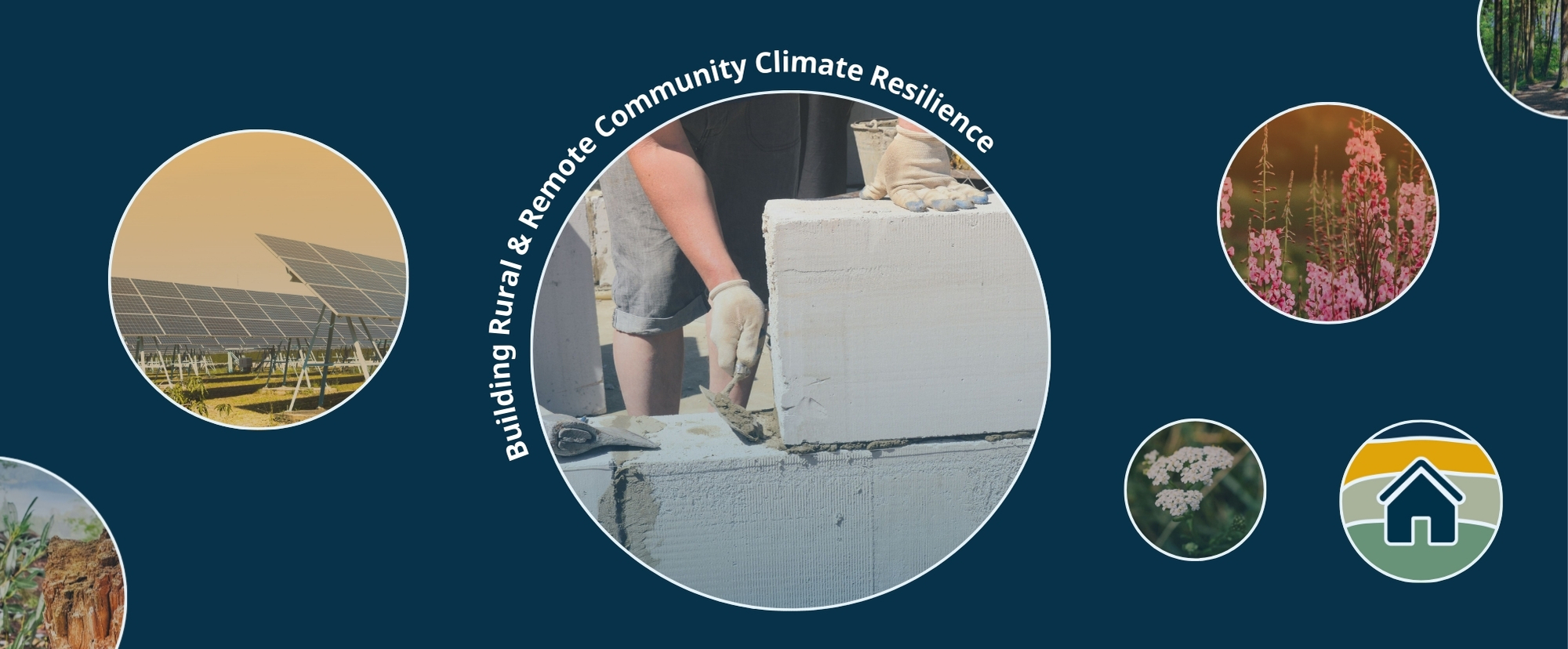 cover image for the building rural and remote community climate resilience building materials page. Image of worker laying AAC blocks in the centre.