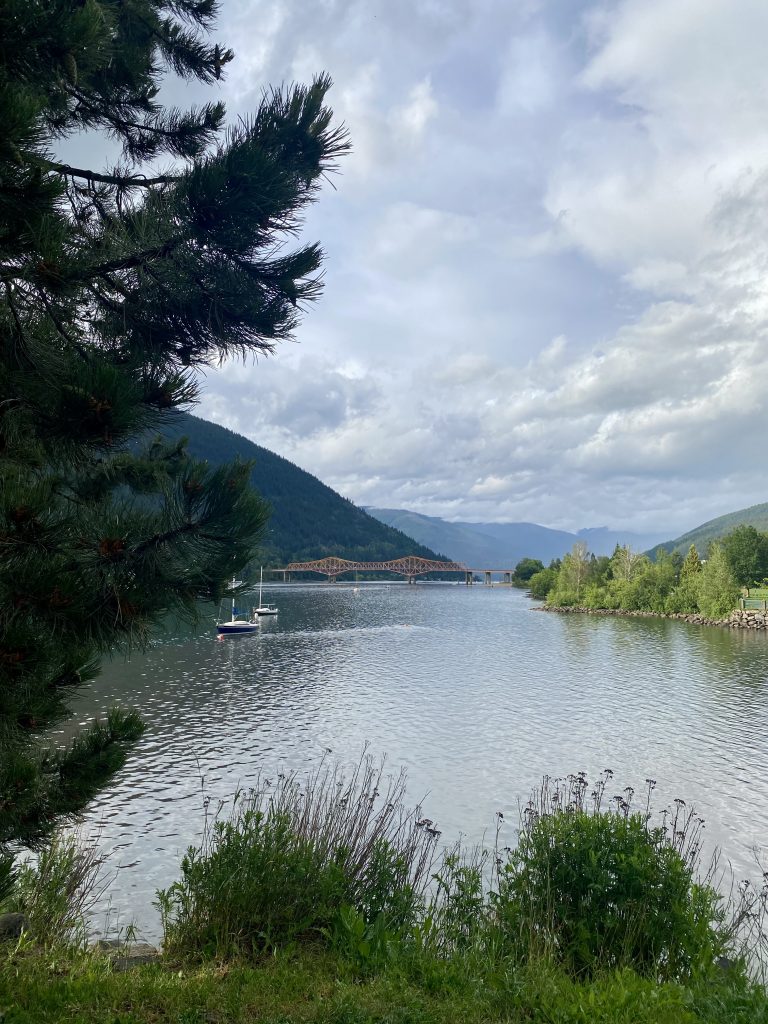 Lake and bridge in Nelson, British Columbia, viewed during a summer internship placement.