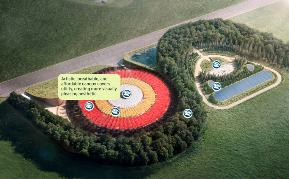 Architects’ rendering of the proposed XSLP facility and surrounding Biocultural Innovation Centre.